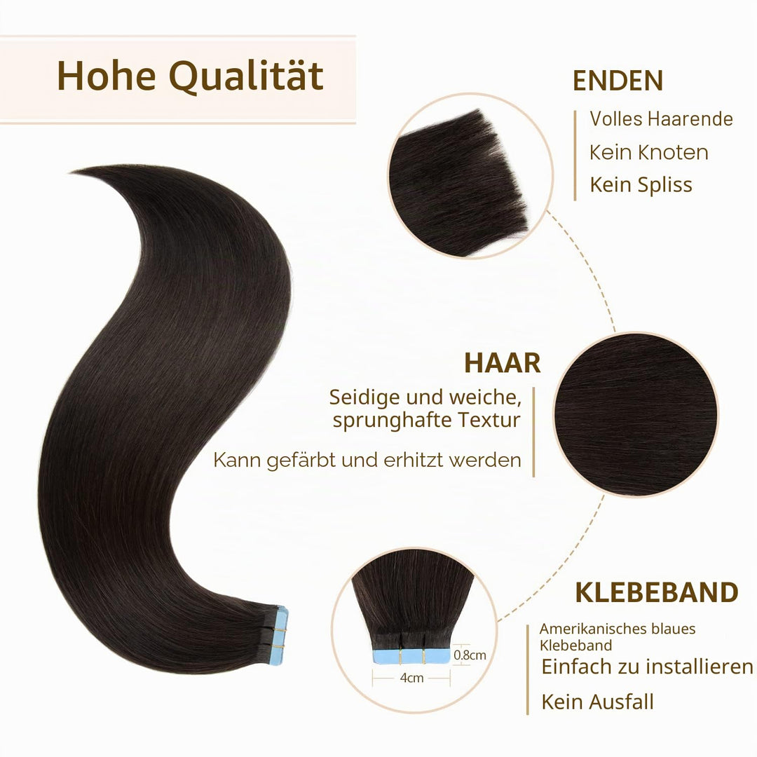 AGMITY Tape Extensions Echthaar, Natürliches Schwarz 20 Stück 40 g/Packung 35cm Remy Seidig Gerade I