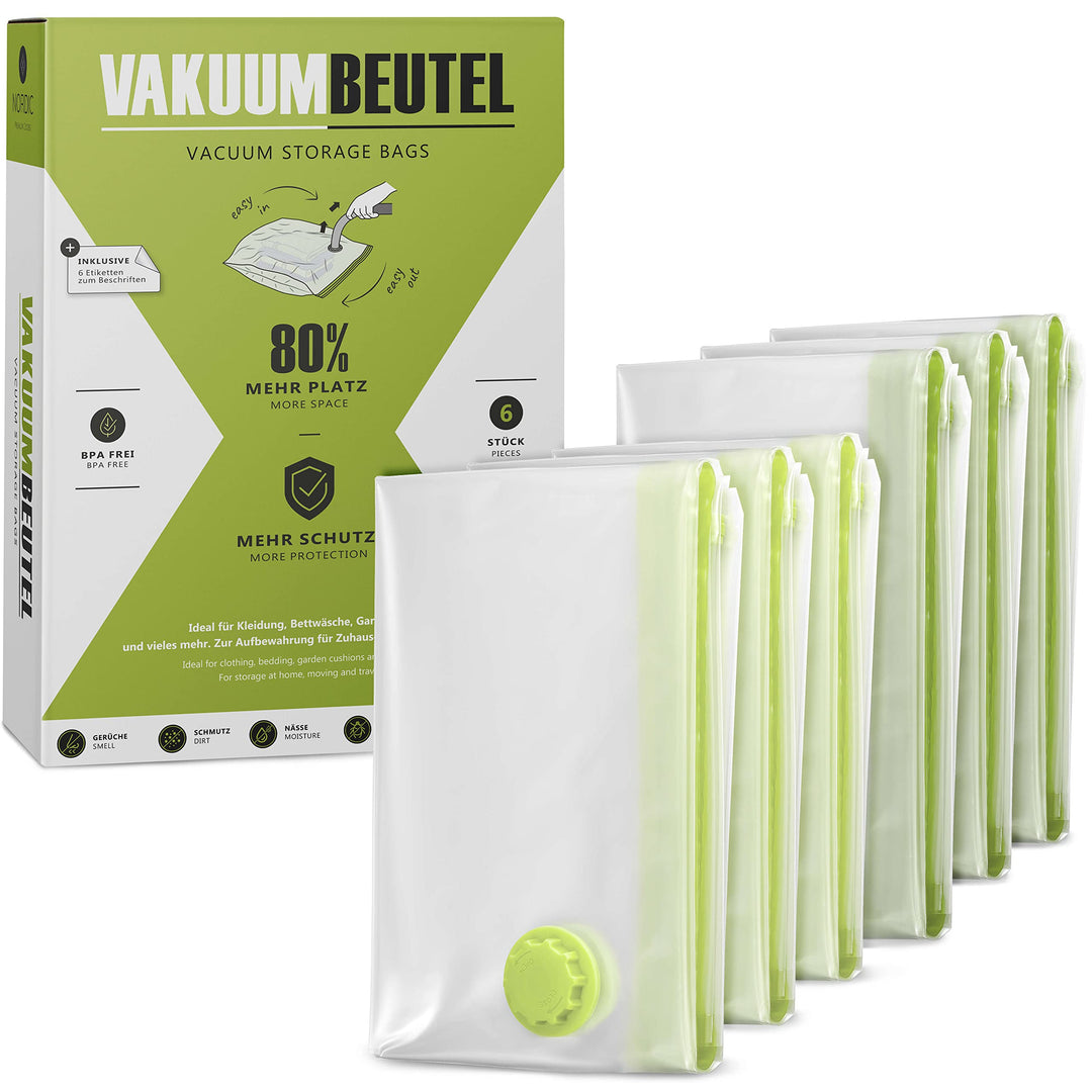 NORDIC® - Vakuumbeutel 6er Set (60x40cm + 70x50cm) – BPA Frei INKL. ETIKETTEN - Vakuumbeutel für Kle