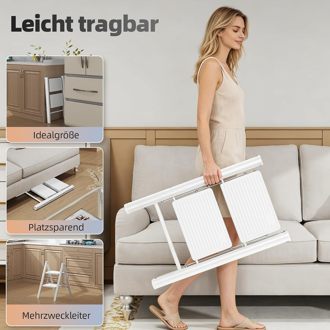 KINGRACK Trittleiter 2 Stufen Klappbar, Tritthocker Leicht Platzsparend | Klapptritt mit Rutschfeste