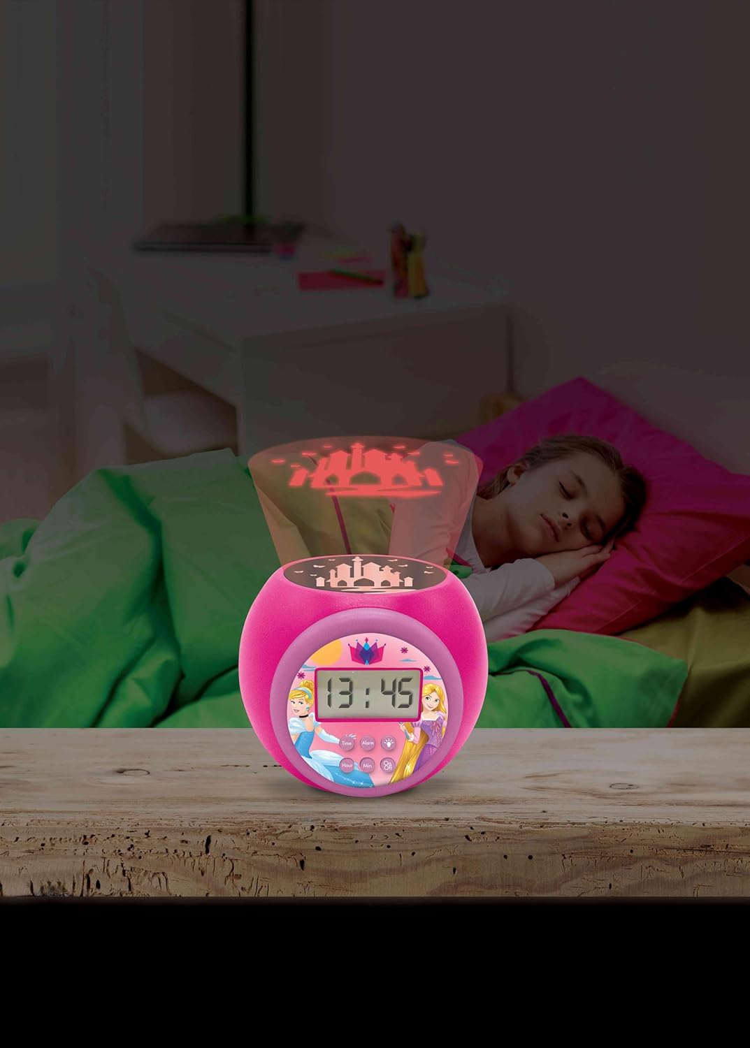 Lexibook Projector-Wecker Disney Princess mit Schlummerfunktion und Weckfunktion, Nachtlicht mit Tim