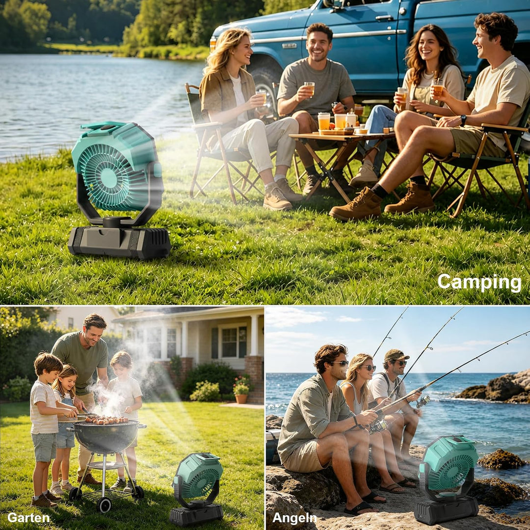 Richday Camping Ventilator mit Wasserkühlung, 20000mAh Akku, 300ml Wassertank, 2 Nebelmodi, 270° dre