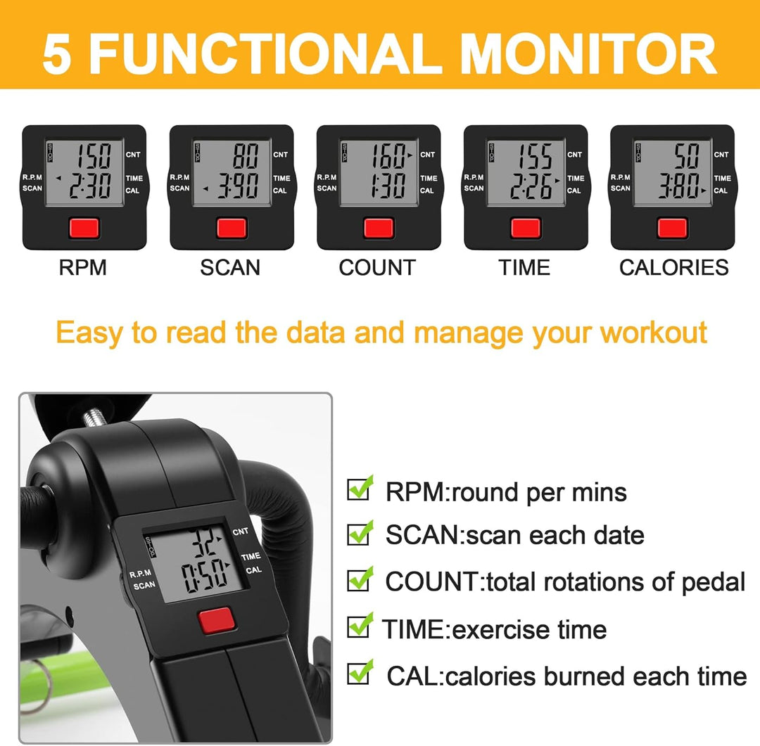 Mini Fahrrad Pedal Trainer für Arm- und Beintrainer Heimtrainer mit LCD-Monitor Grün, Grün