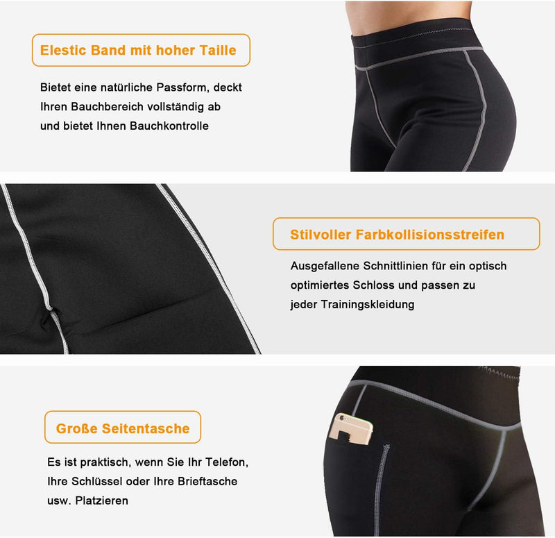 CHUMIAN Damen Gewichtsverlust Sauna Kurz Sporthose Hohe Taille Neoprene Training Hose Leggings Gym T