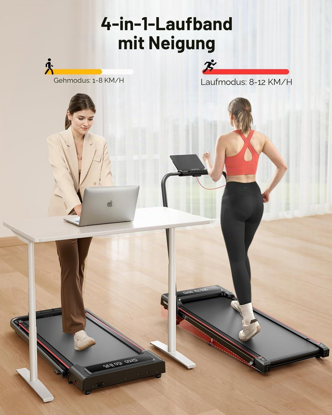 Laufband für Zuhause mit Neigung, 4 IN 1 Walking Pad, 12km/h Klappbar Laufband mit Steigung, 2.5HP U
