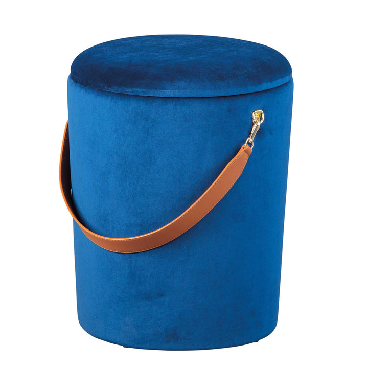 Hocker-Eimer-Behälter aus Samt und Kunstledergriff, blaue Farbe, 35x35x45 cm, Blau