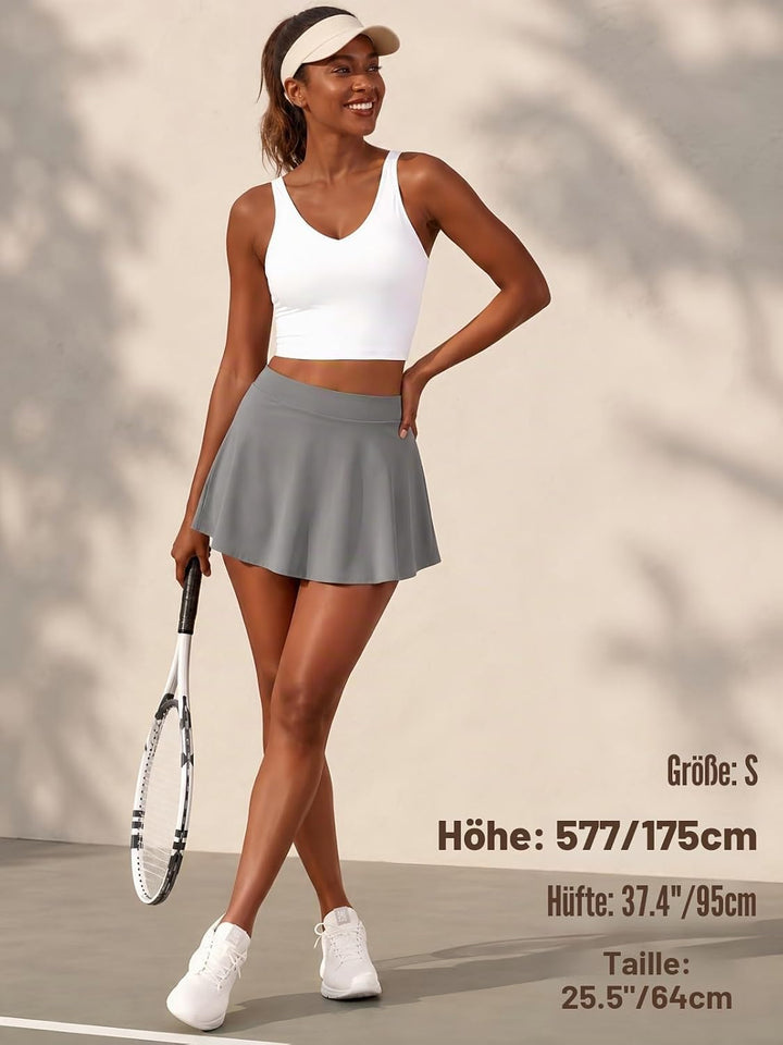 GroYolan Tennisrock Damen Hohe Taille Skort Plissierter Sportrock mit Innenhose und Taschen Minirock