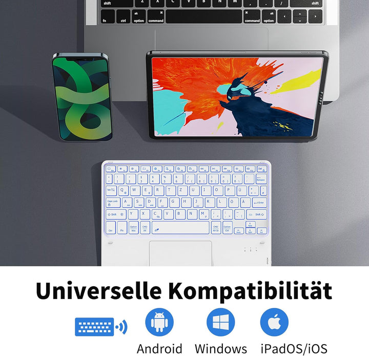 CACOE Tastatur mit Touchpad, Tastatur Kabellose mit 7 Farben Beleuchtete kompatibel mit iPad, Androi