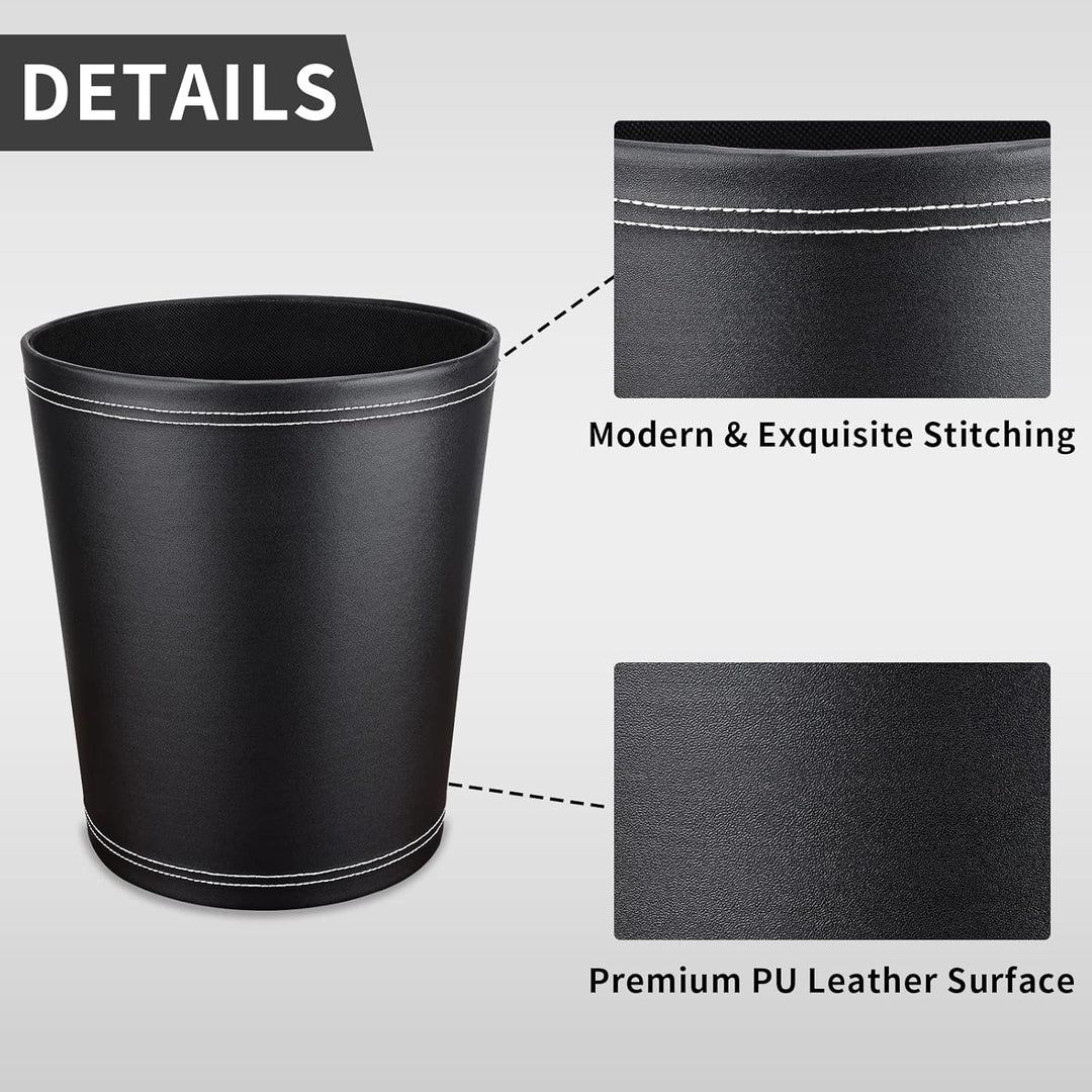 GORESE Papierkorb Büro - Papierkorb aus Leder in Schwarz, modernes Design, Mülleimer für Küche, Bad,