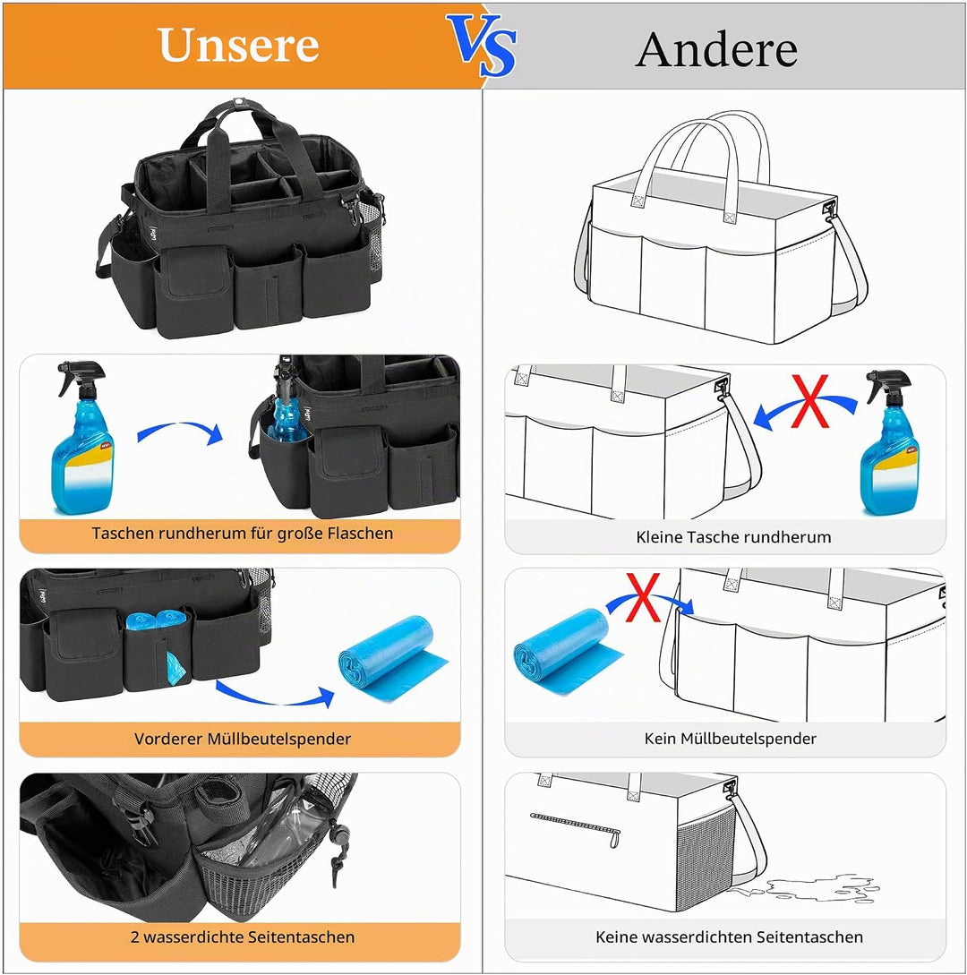 LoDrid Large Cleaning Caddy Bag with Detachable Divider, Wearable Cleaning Caddy Organizer with Hand