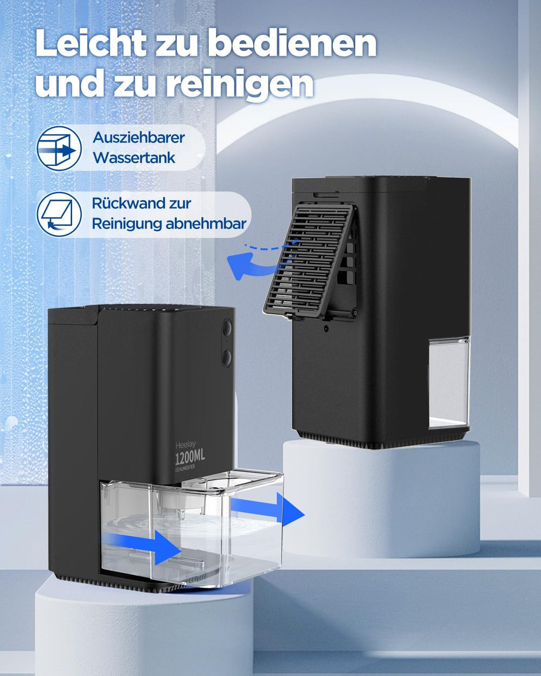 Luftentfeuchter 1200 ml, elektrischer Luftentfeuchter, energiesparend, tragbar, ultraleise, automati