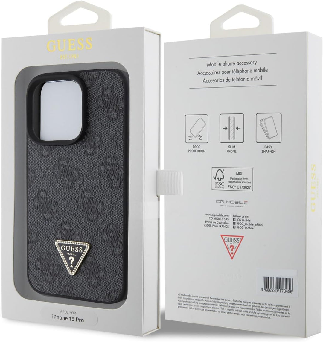 GUESS GUHCP15XP4TDPK Hülle für iPhone 15 Pro Max 6.7" Schwarz hardcase Leather 4G Diamond Triangle