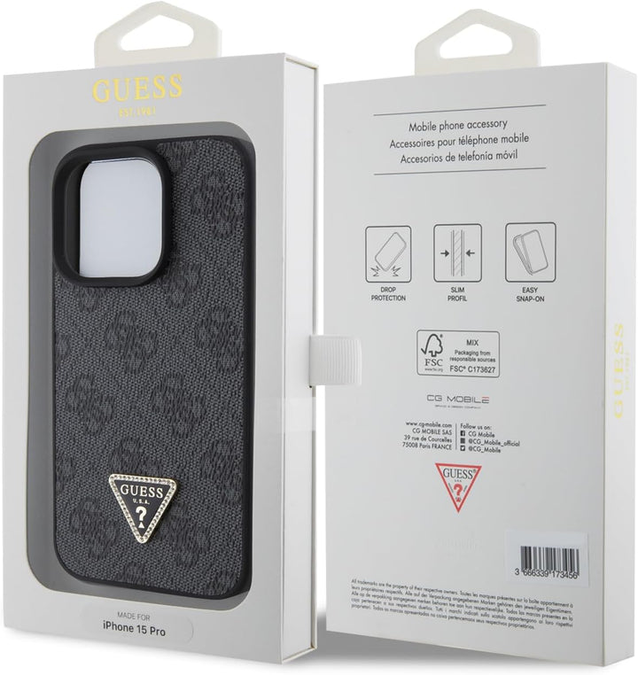 GUESS GUHCP15XP4TDPK Hülle für iPhone 15 Pro Max 6.7" Schwarz hardcase Leather 4G Diamond Triangle