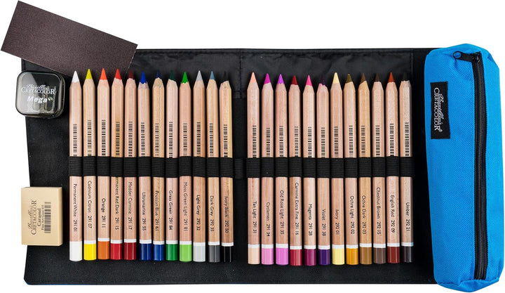 CRETACOLOR Rolletui „MegaColor“ 28-tlg – Farbstifte Set mit extra-dicker Mine – Künstlerstifte für K