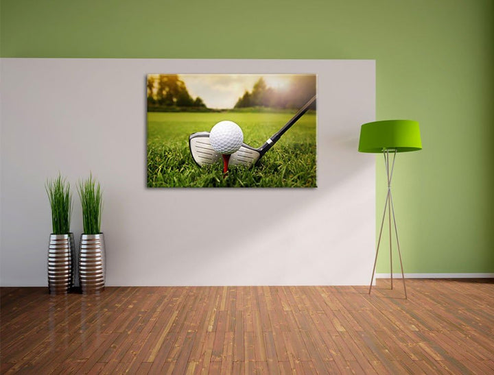 Pixxprint Golf Abschlag, Format: 100x70 auf Leinwand, XXL riesige Bilder fertig gerahmt mit Keilrahm