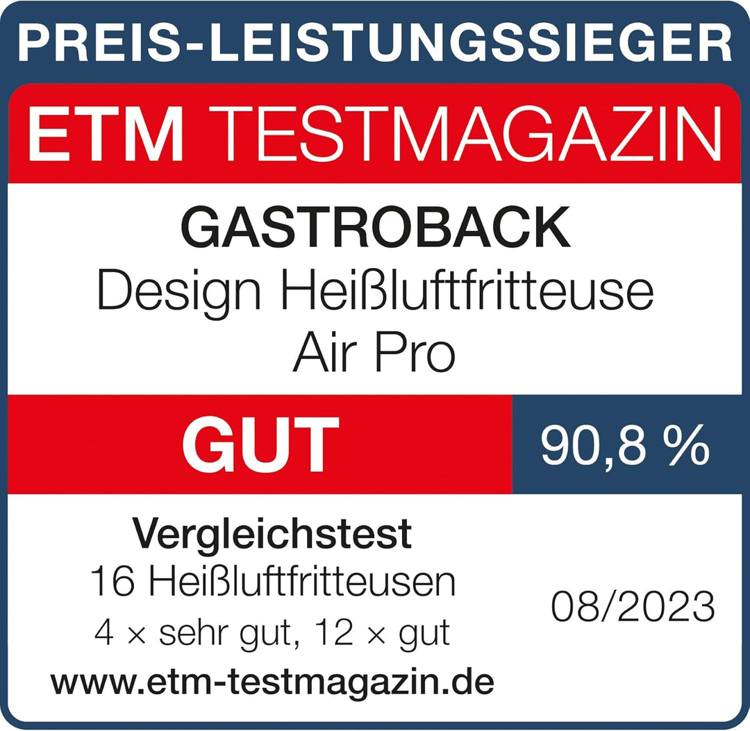 GASTROBACK #42582 Design Heissluftfritteuse Air Pro, Air Fryer mit 3,7 Liter Füllvolumen, 8 voreinge