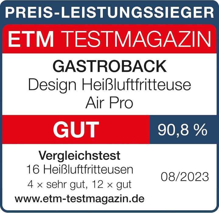 GASTROBACK #42582 Design Heissluftfritteuse Air Pro, Air Fryer mit 3,7 Liter Füllvolumen, 8 voreinge
