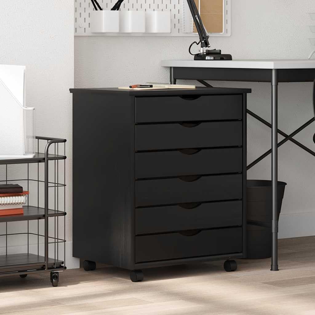 vidaXL Rollschrank mit Schubladen Moss Schwarz Massivholz Kiefer, Kommode, Schubladenschrank, Schrei