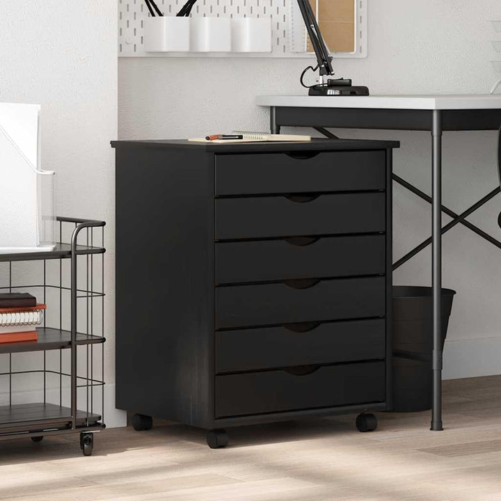 vidaXL Rollschrank mit Schubladen Moss Schwarz Massivholz Kiefer, Kommode, Schubladenschrank, Schrei