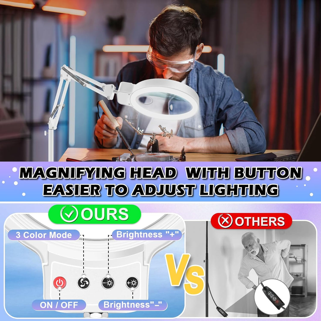NZQXJXZ 10X Lupe mit Licht und Ständer, 2-in-1 Lupenlampe mit 72 Einstellbaren Helligkeits-LEDs, 3 F