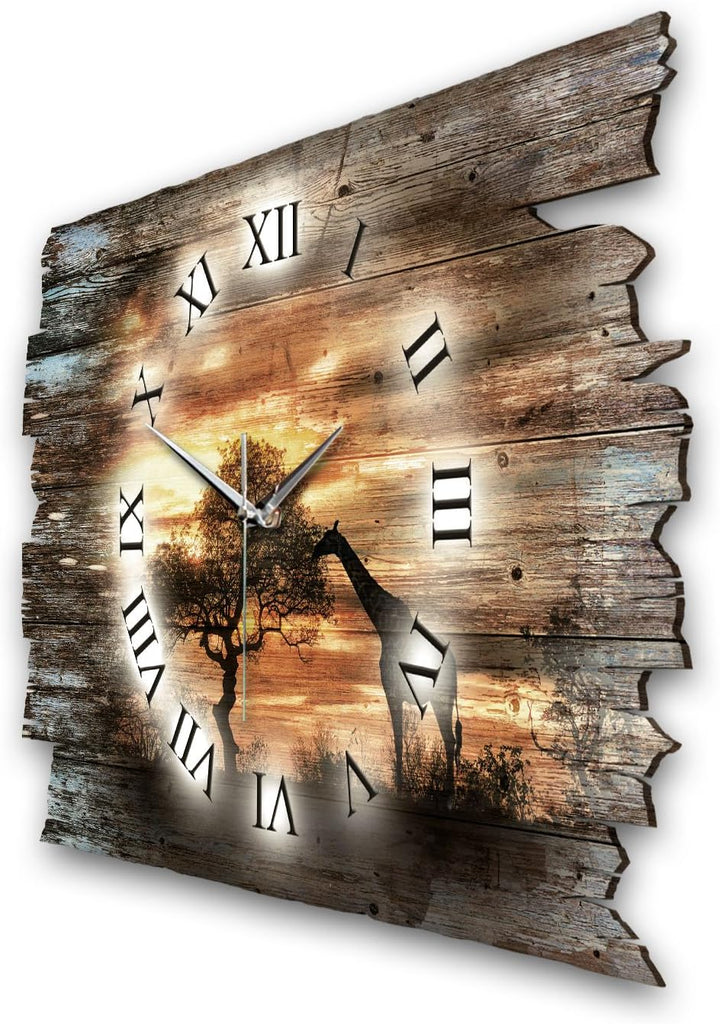 Kreative Feder Afrika Shabby Style Designer Wanduhr Funkuhr aus Holz *Made in Germany leise ohne Tic