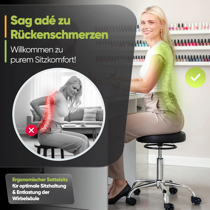 Bürohocker Ergonomisch [TESTSIEGER] Rollhocker Sitzhocker Höhenverstellbar [48-68cm] Ergonomischer H