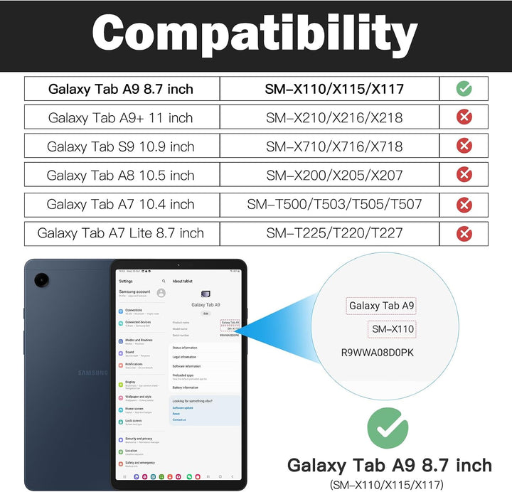 BRAECN für Galaxy Tab A9 Hülle - Samsung Tablet A9 8.7 Zoll 2023 Schwarz | Stossfeste Schutzhülle, 3