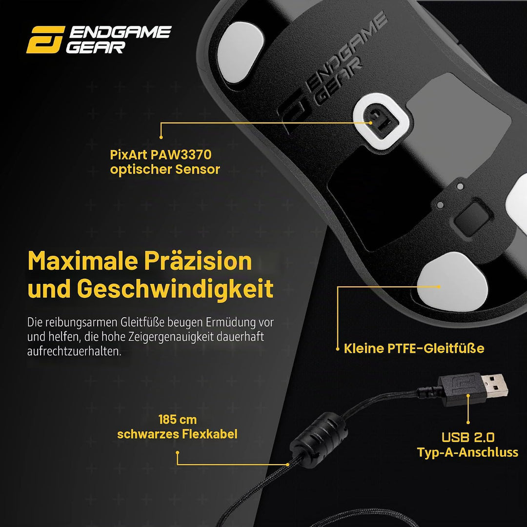 ENDGAME GEAR XM1r Gaming Maus mit Kabel – Optischer PixArt PAW3370-50 : 19.000 DPI - 5 Tasten - GM 8