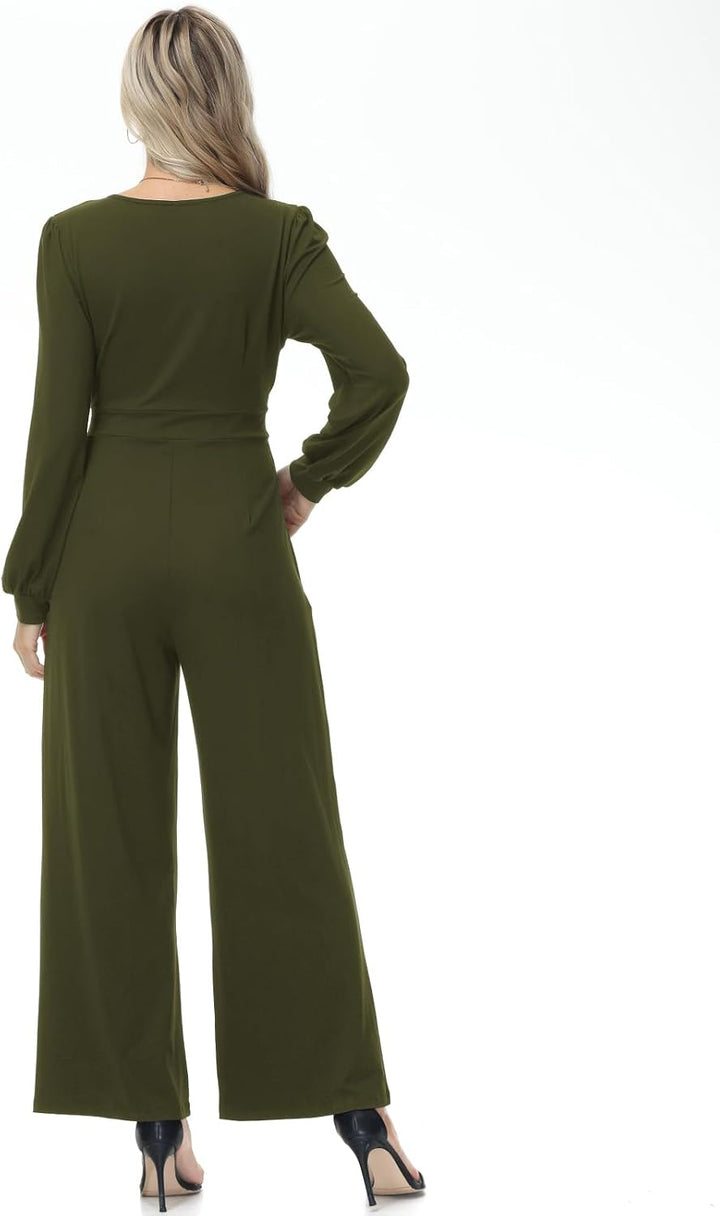 Tanmolo Damen Jumpsuit Langarm Overall Elegant Hosenanzug | V-Ausschnitt, Weites Bein, Praktische Ta
