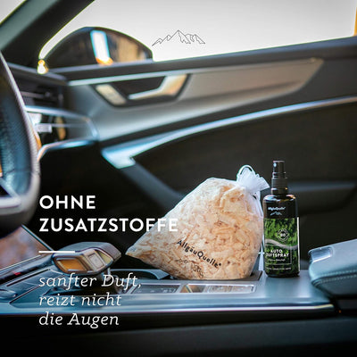 AllgäuQuelle® Bio Auto-Duft-Set ENTSPANNT Fahren | Lufterfrischer: Duftspray & Zirben-Säckchen als n