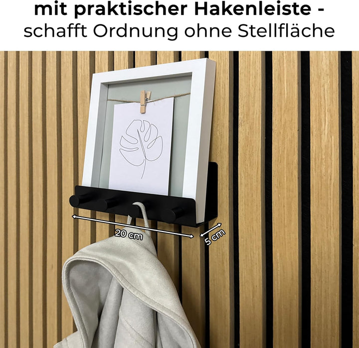 Wandregal mit Hakenleiste Einhängeregal für uficell Akustikpaneele 20 cm lang – schwarzes Metallrega