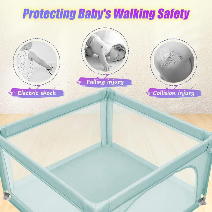 Baby Laufstall, Laufgitter klappbar, Ein-Knopf-Faltung & Sicherheitsschlössern, Krabbelgitter mit Ne