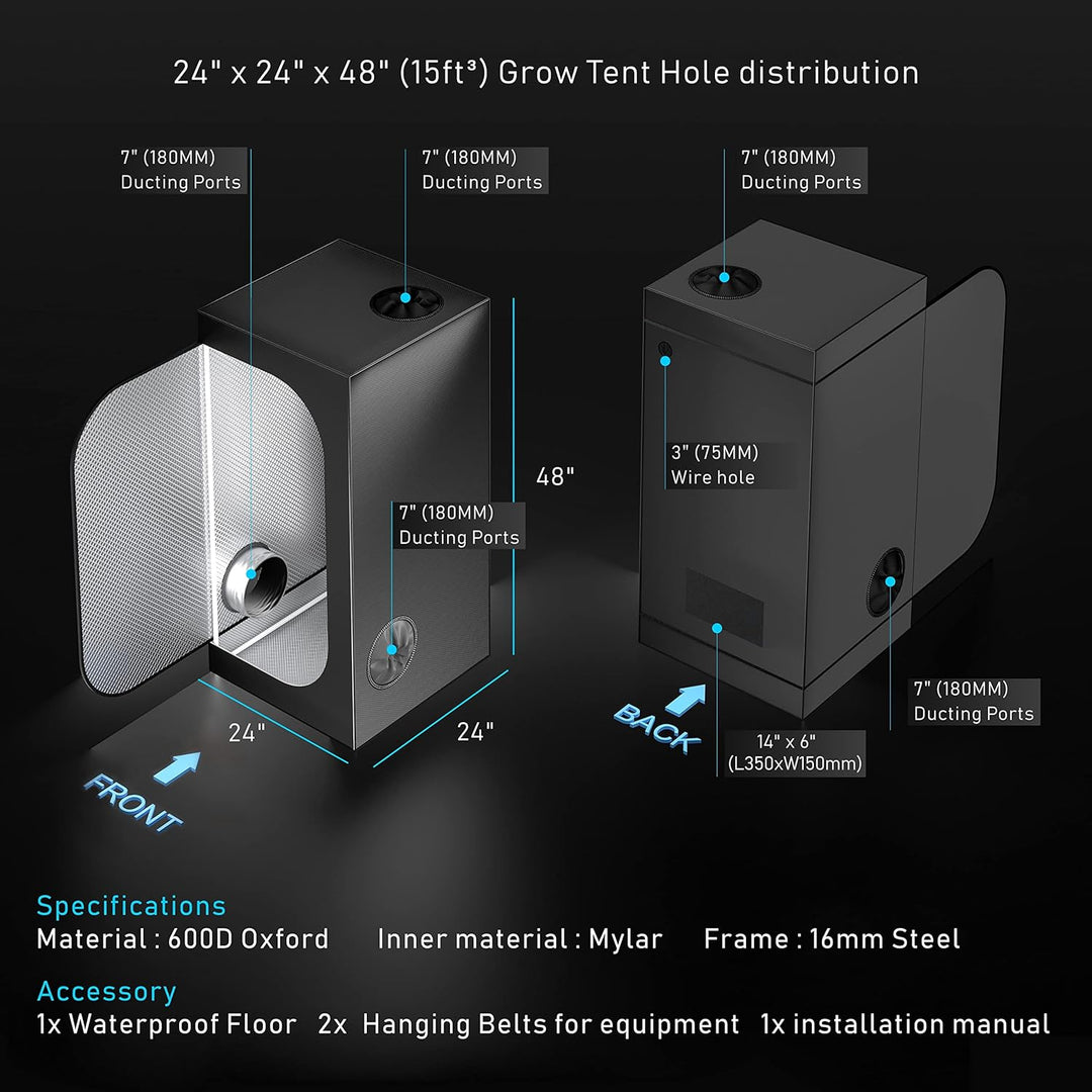 61 x 121,9 cm 81,3 x 160 cm 121,9 x 152,4 cm × 198,1 cm 243,8 x Innen Grow Zelt Raum 600D Reflektier