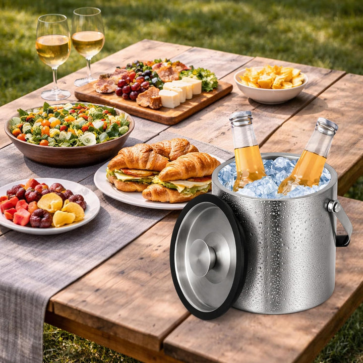 2.0L Eiswürfelbehälter mit Deckel, Eisbehälter Edelstahl mit Clips und Sieb, Eiswürfelform Silikon,