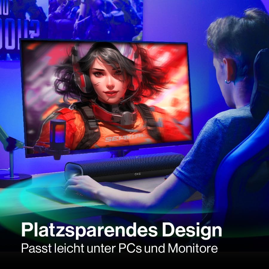 OXS Thunder Lite PC-Gaming-Soundbar, Soundbars für Fernseher mit Virtuellem Surround-Sound, 2 Breitb