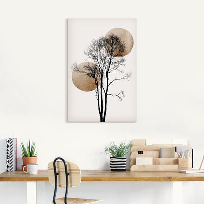 ARTland Leinwandbilder Wandbild Bild auf Leinwand 40x60 cm Wanddeko Minimalismus Sonne Mond Baum Sil