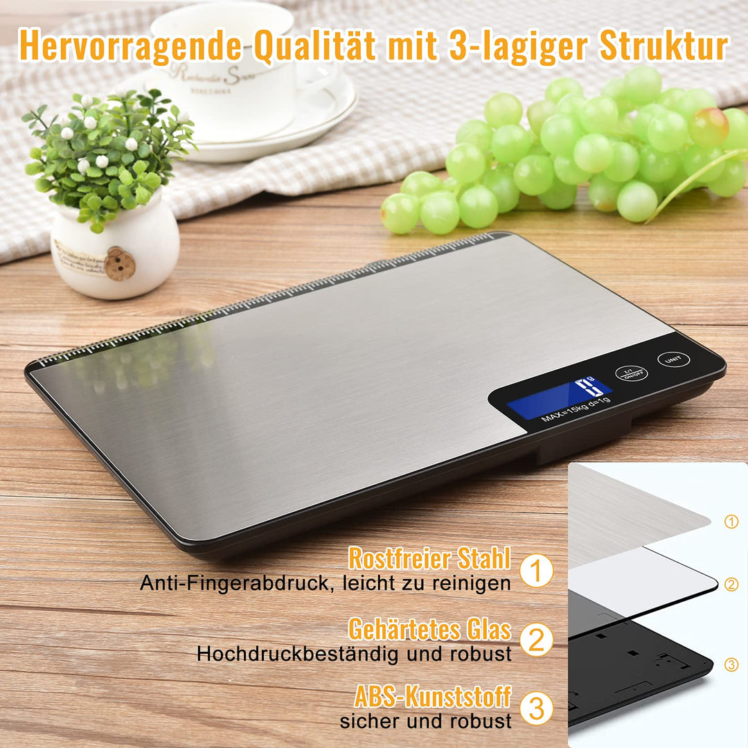 15kg Digitale Küchenwaage mit Lineal, Diyife Professionelle Digital Electronische Waage, Haushaltswa