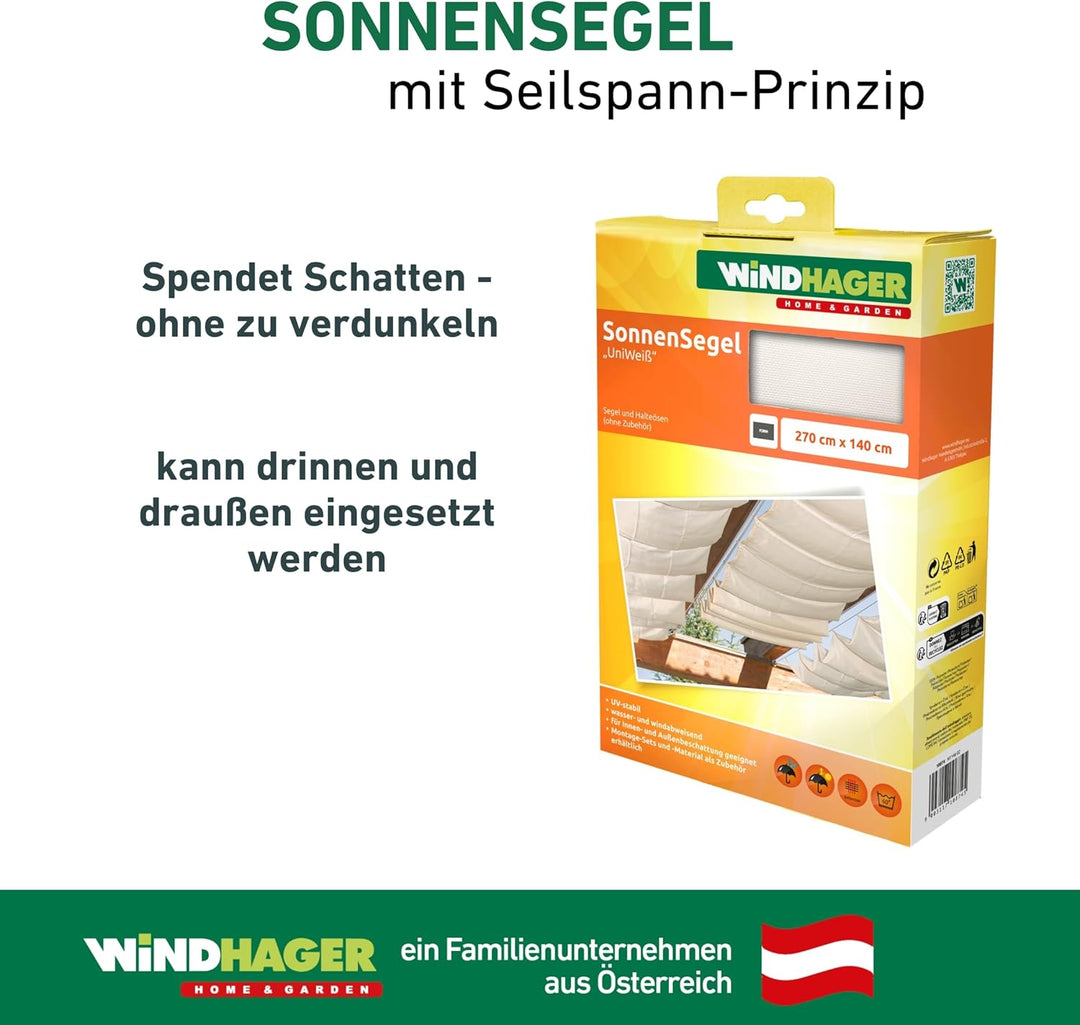 Windhager Sonnensegel für Seilspanntechnik, Wintergarten und Terrassen Beschattung, Seilspannmarkise