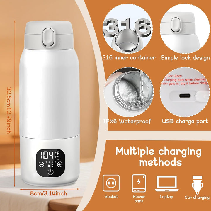 Baby Flaschenwärmer, Fast Baby Milk Bottle Warmer, Temperaturkontrolle 35~70 °C mit Digitalanzeige,