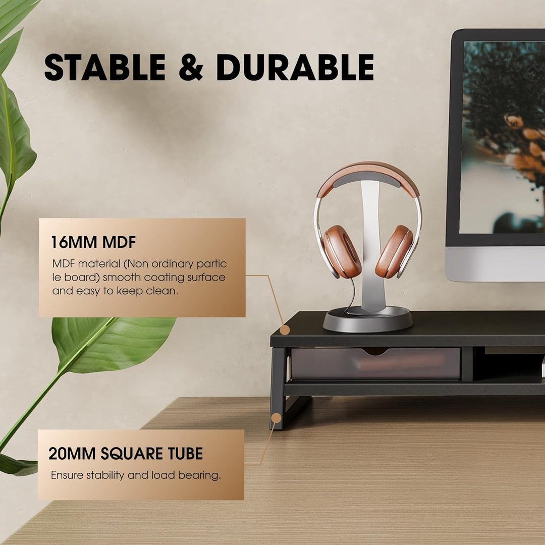 Fenge Dual Monitorständer Riser mit 2 Acryl Schubladen 2 Etagen 108cm Computer Bildschirmständer für