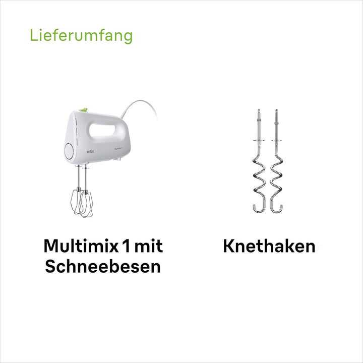 Braun Household MultiMix 1 HM 1110 WH Handmixer - Handrührgerät mit 4 Geschwindigkeitsstufen plus Tu