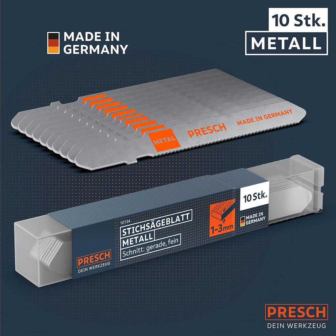 Presch Stichsägeblätter Metall 10 Stk. (Feiner Schnitt) - Präzise Schnitte in dünne Bleche (1-3mm) -