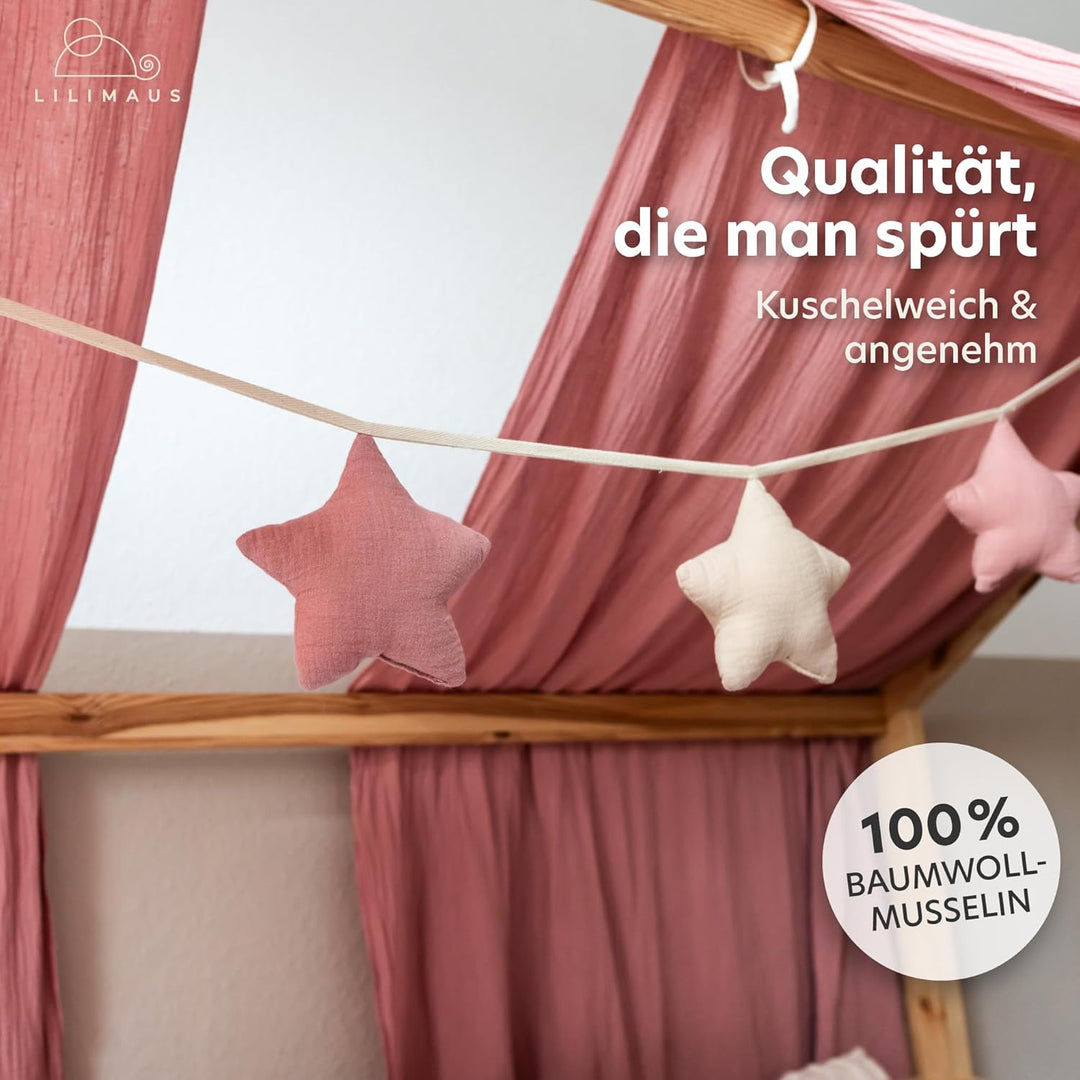 LILIMAUS Sternen Wimpelkette Stoff - 12 Farben - Kinderzimmer Deko - 100% Baumwolle Handmade - Musse