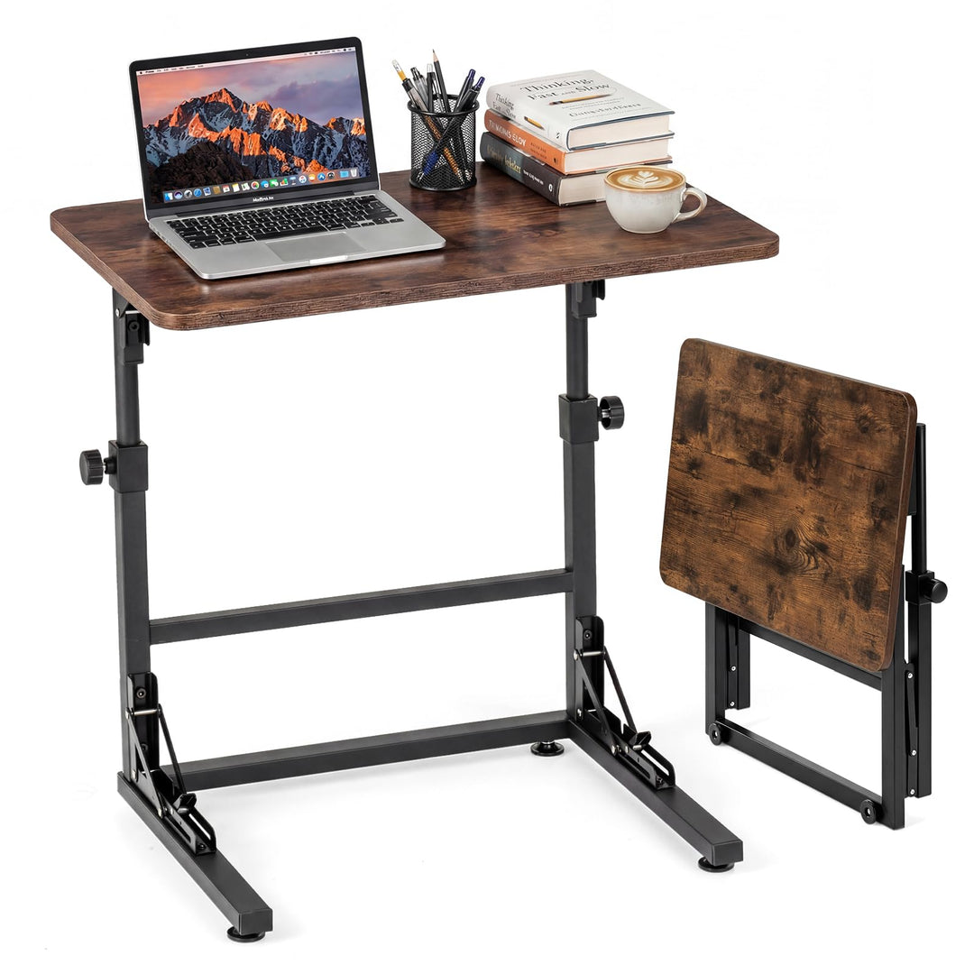 COSTWAY Betttisch, höhenverstellbarer Pflegetisch klappbar, Laptoptisch C-Form aus Metall & Holz, Be