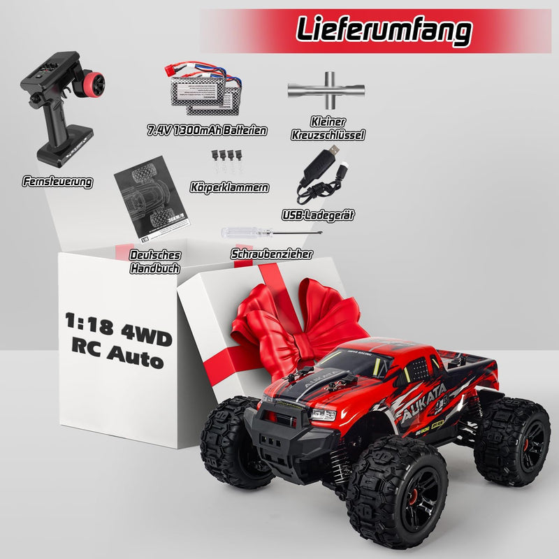 Ferngesteuertes Auto, 36+ km/h 4WD RC Auto Offroad für Erwachsene Kinder, 2,4 GHz 1/18 RC Car, All T