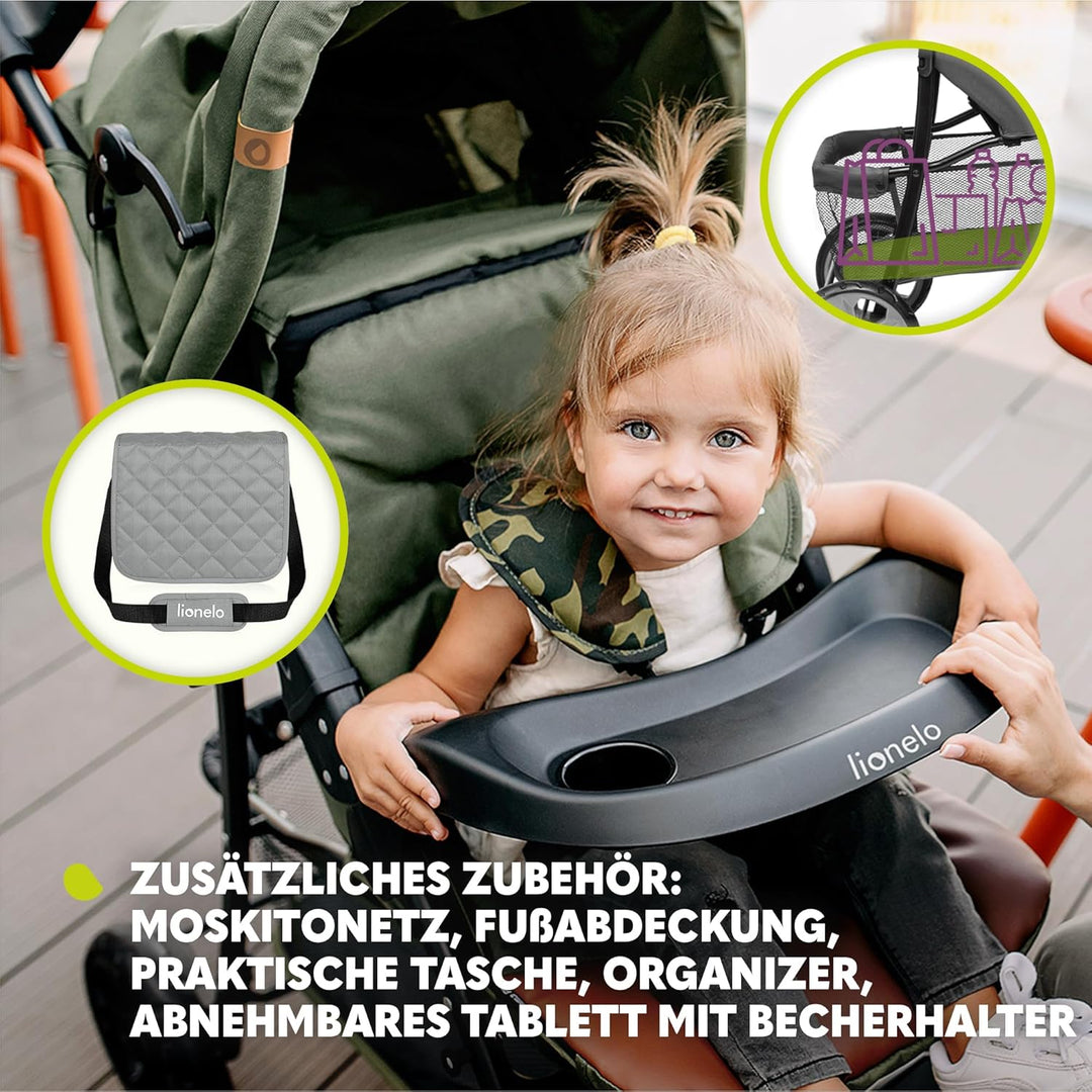 LIONELO Emma Plus Kinderwagen bis zu 15 kg, Kindersportwagen, leicht modern klein Buggy mit Liegepos