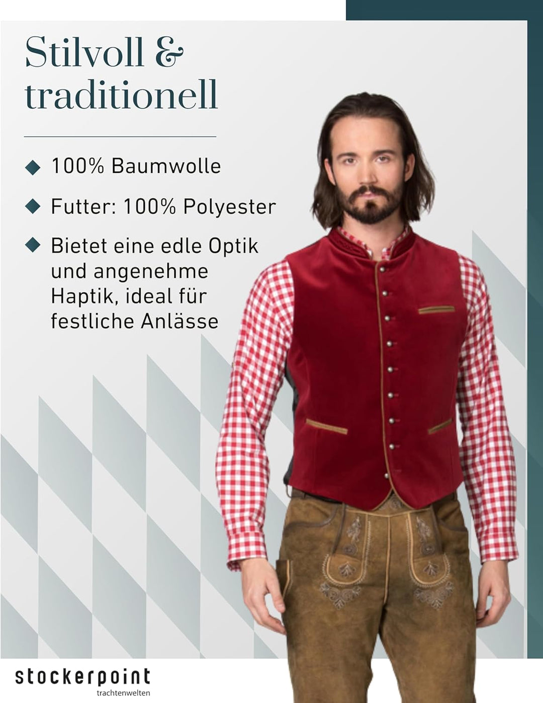 Stockerpoint Herren Weste Ricardo Trachtenweste 50 Rot (Dunkelrot), 50 Rot (Dunkelrot)