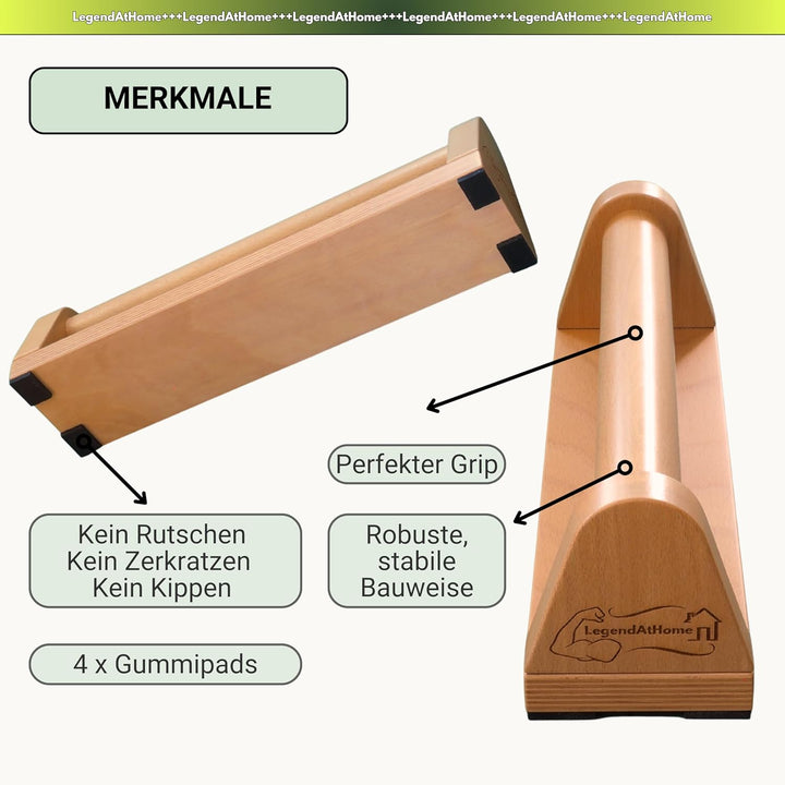 Liegestützgriffe [2er-Set] aus Buchenholz – stabile & gelenkschonende Parallettes für Push Ups, Cali