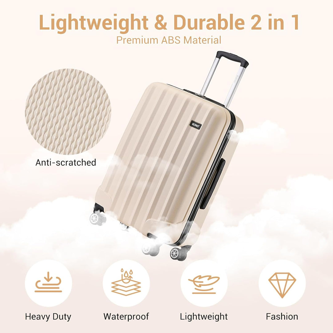 KONO Koffer Trolley Gross Hartschale ABS Reisekoffer Rollkoffer Suitcase (Beige, XL) Beige XL, Beige