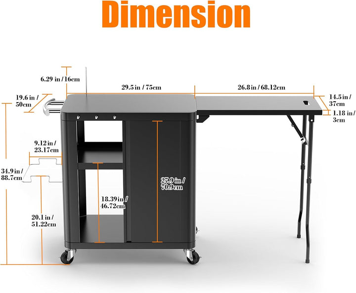 GFTIME Grillwagen, Grilltisch mit klappbarer Beistelltisch, Outdoorküche mit Haken, Aufbewahrungsreg