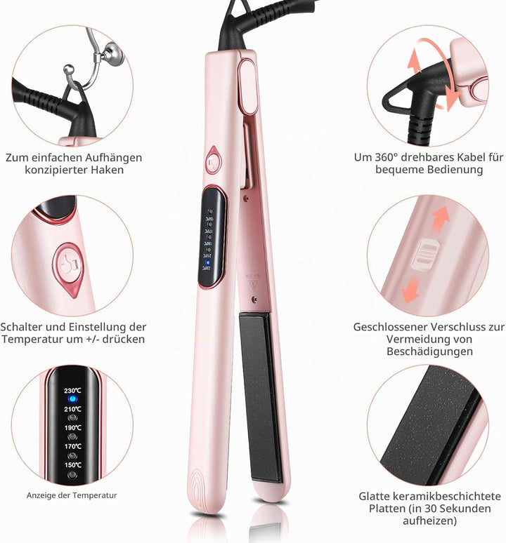 Glätteisen Locken und Glätten 2 in 1, Reise Haarglätter Keramik Wellen Klein Locken, Hair Straighten